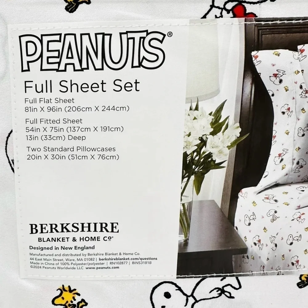 Snoopy Peanuts Full Size Valentine Sheet Set NWT